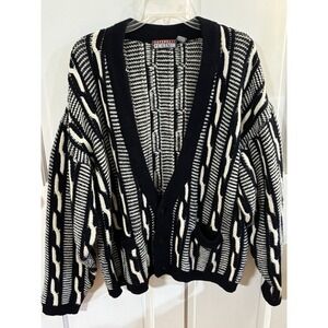 Saturdays Generation Cardigan Black And White Medium Acrylic/wool
